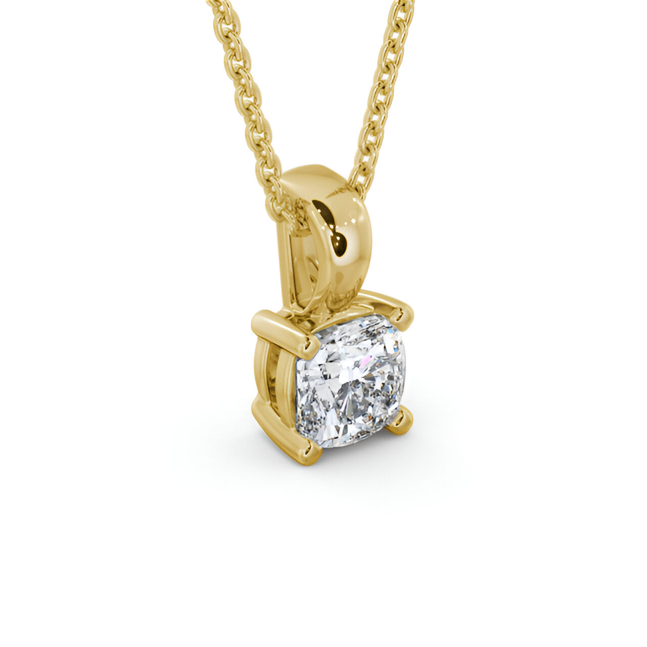 14kt Yellow Gold 0.50ctw Lab Grown Cushion Solitaire Four Claw Stud Diamond Pendant