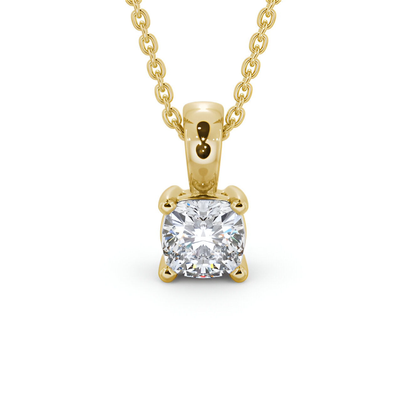 14kt Yellow Gold 0.50ctw Lab Grown Cushion Solitaire Four Claw Stud Diamond Pendant