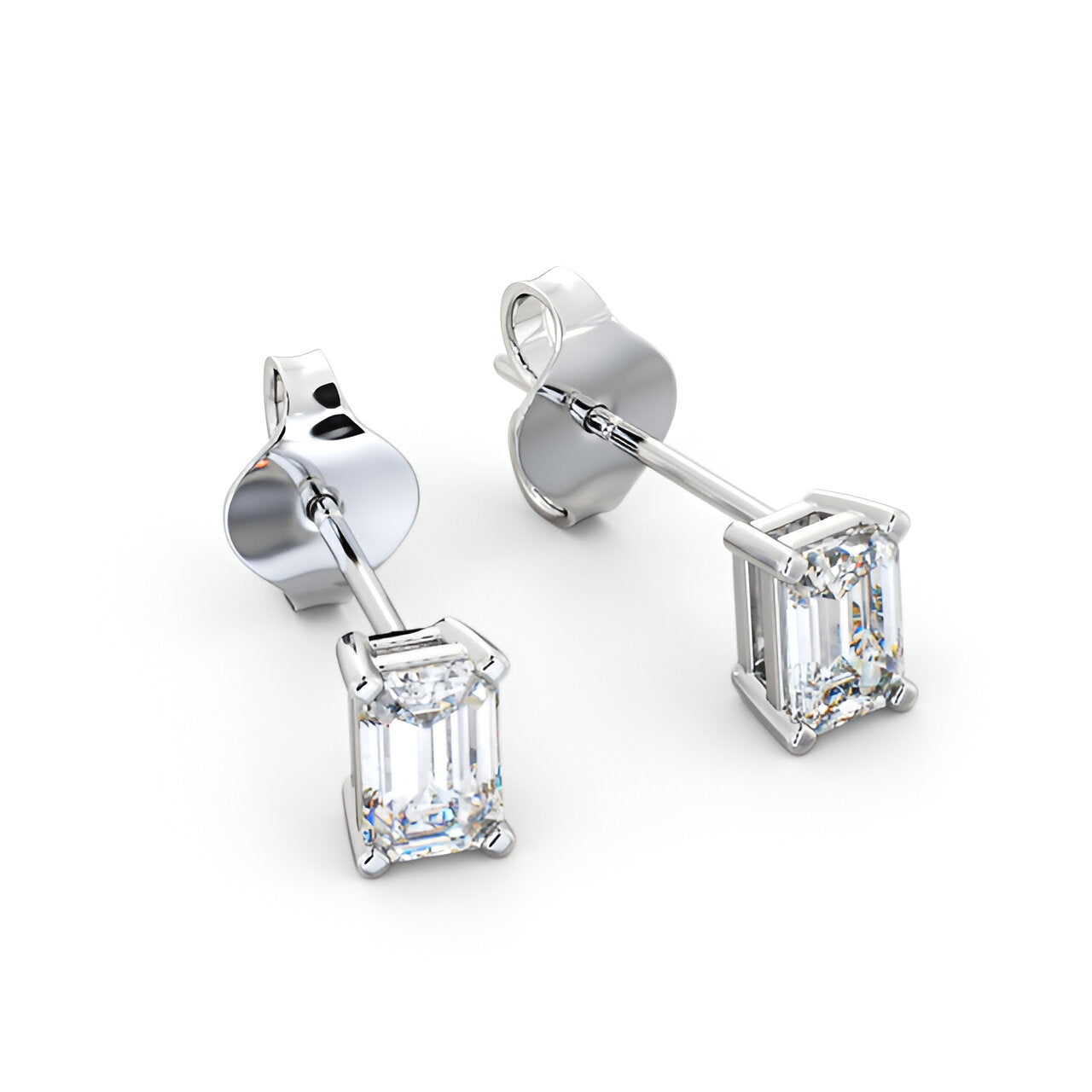14kt White Gold 1.00ctw Lab Grown Emerald Diamond Four Claw Stud Earrings