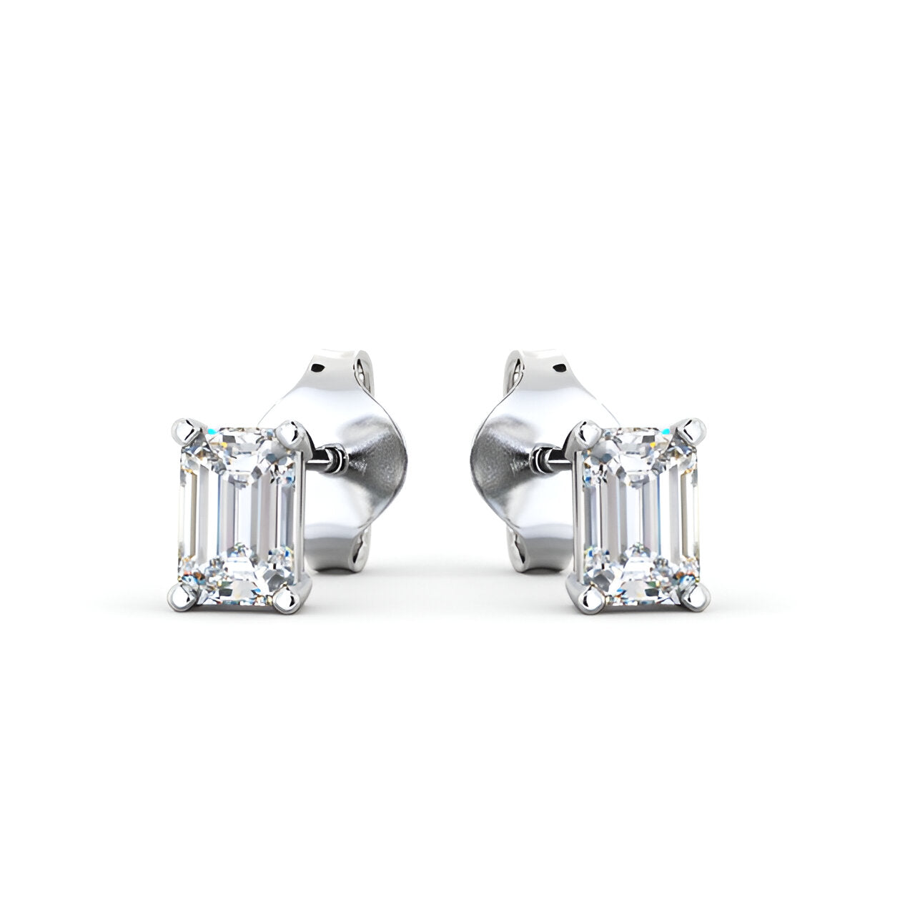14kt White Gold 1.00ctw Lab Grown Emerald Diamond Four Claw Stud Earrings
