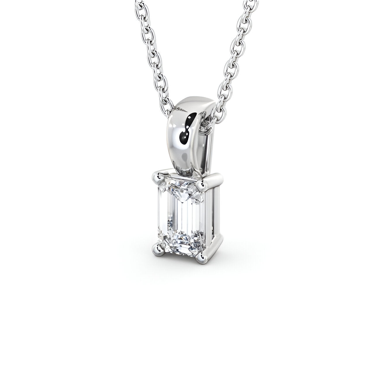 14K White Gold 0.50 Ct Lab-Grown Emerald Cut Solitaire Four Claw Diamond Pendant