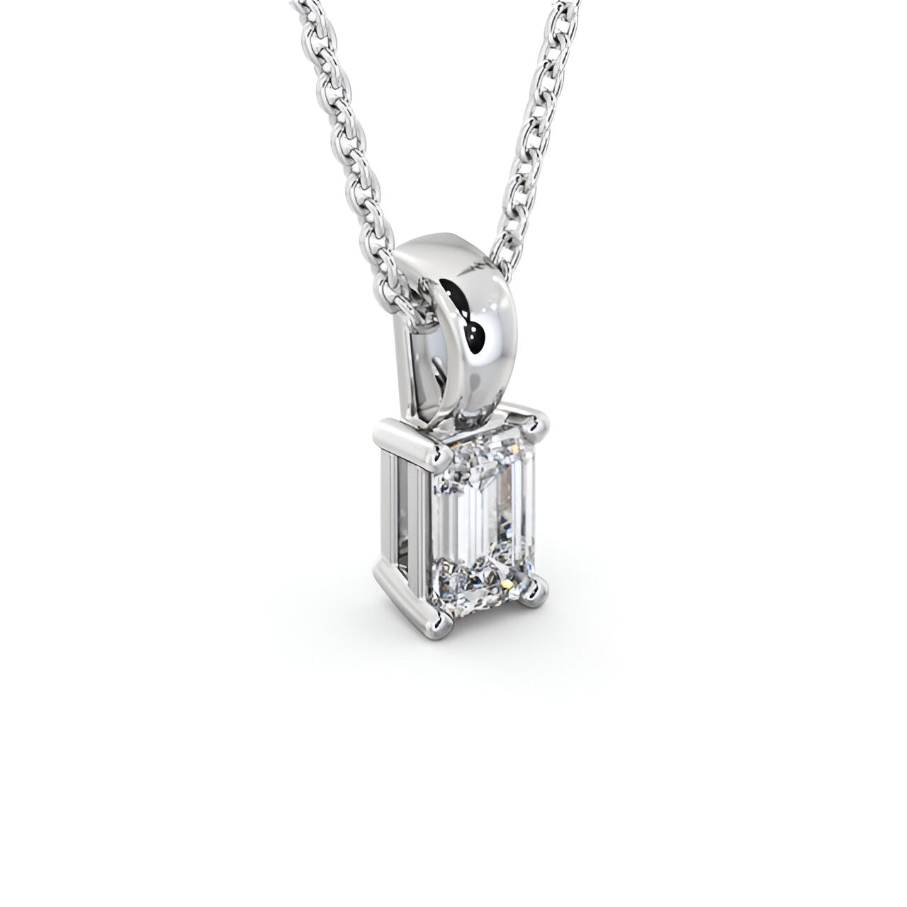 14K White Gold 0.50 Ct Lab-Grown Emerald Cut Solitaire Four Claw Diamond Pendant