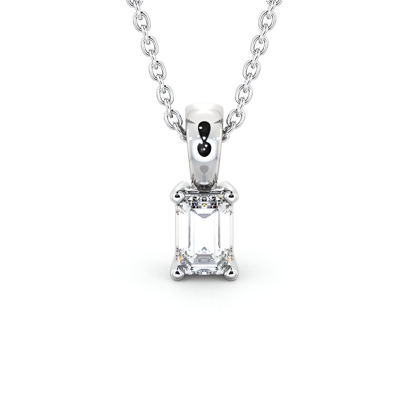 14K White Gold 0.50 Ct Lab-Grown Emerald Cut Solitaire Four Claw Diamond Pendant