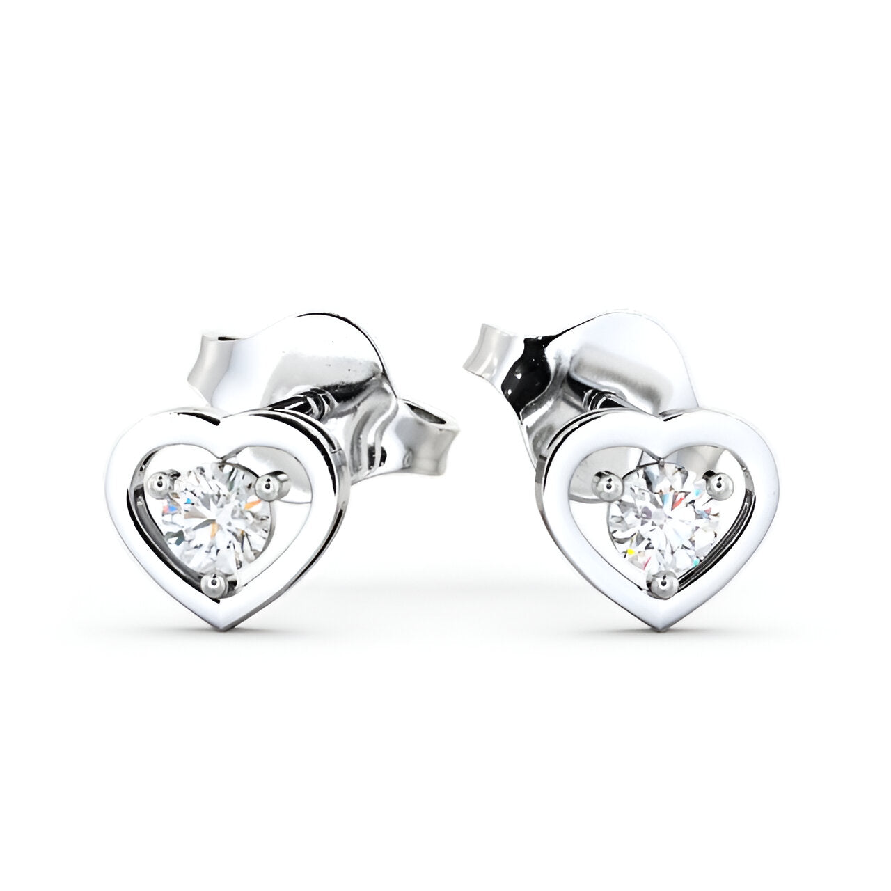 14kt White Gold 0.30ctw Lab Grown Heart Shaped Round Diamond Stud Earrings