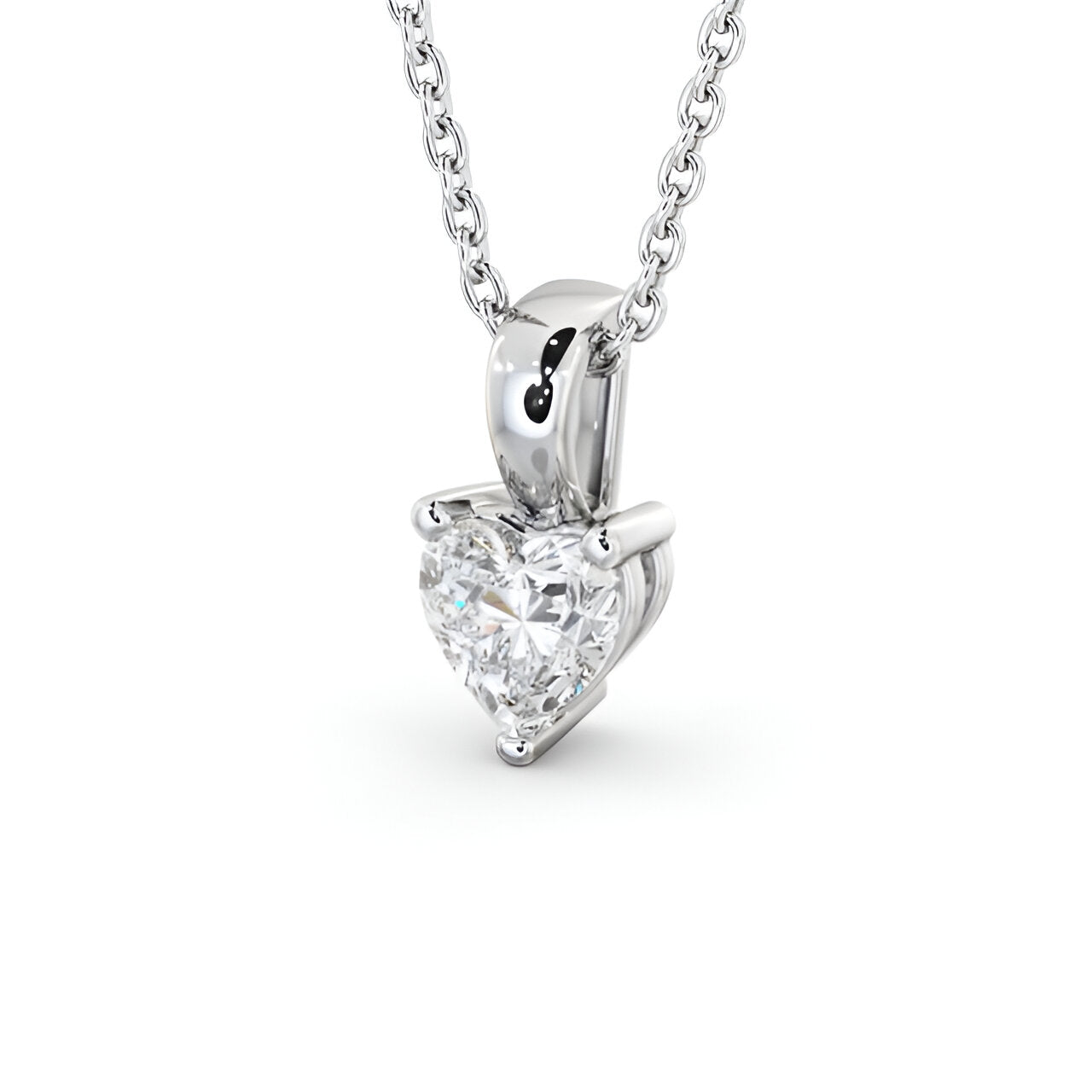 14K White Gold 0.50 Ct Lab-Grown Heart Solitaire Three Claw Diamond Pendant