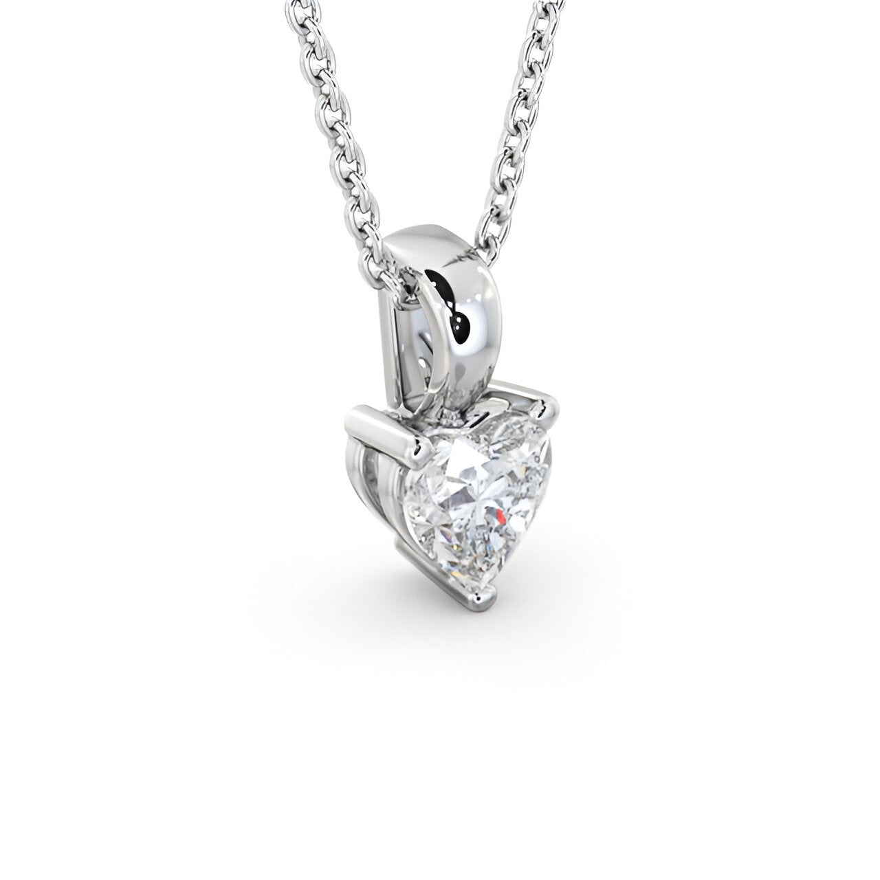 14K White Gold 0.50 Ct Lab-Grown Heart Solitaire Three Claw Diamond Pendant