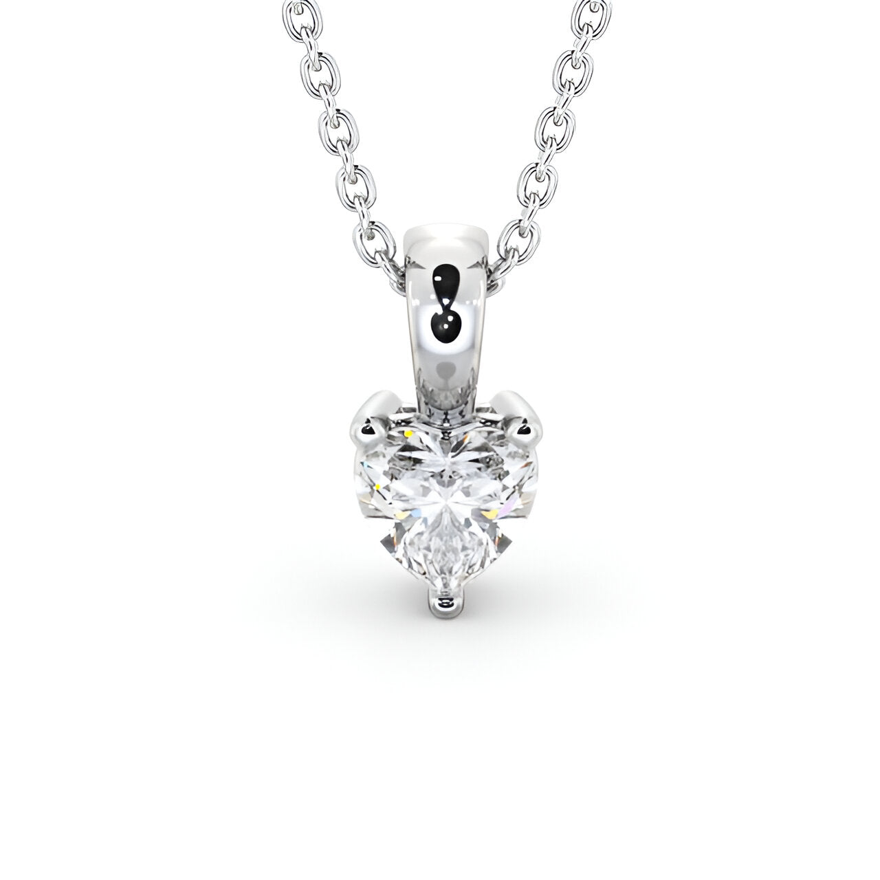 14K White Gold 0.50 Ct Lab-Grown Heart Solitaire Three Claw Diamond Pendant