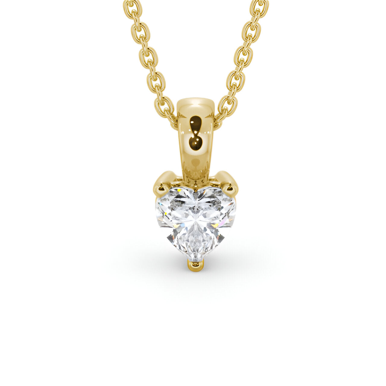 14kt Yellow Gold 0.50ctw Lab Grown Heart Solitaire Three Claw Stud Diamond Pendant