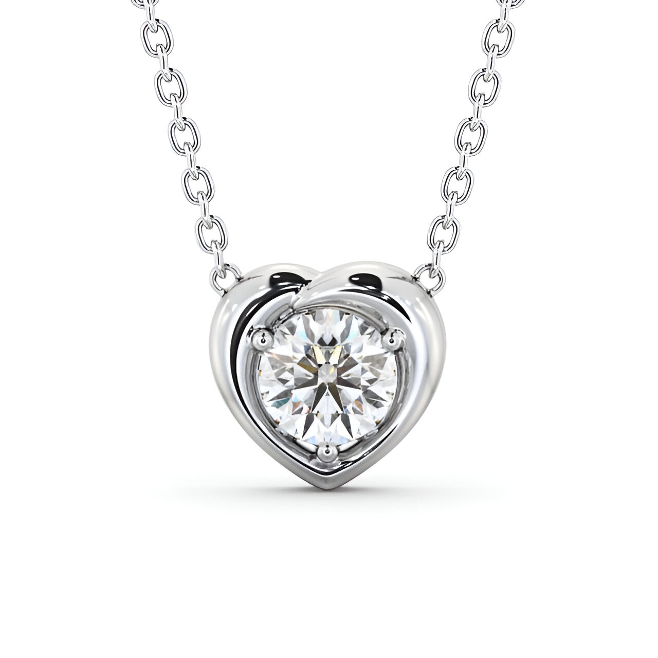 14K White Gold 0.50 Ct Lab-Grown Heart Style Solitaire Diamond Pendant