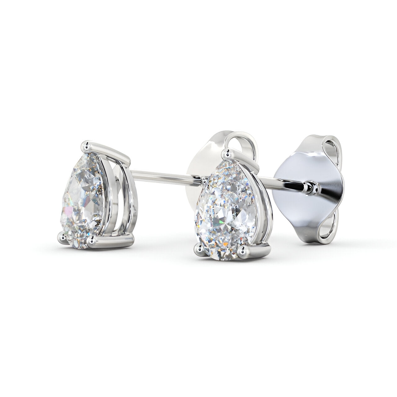 14kt White Gold 1.00ctw Lab Grown Pear Diamond Three Claw Stud Earrings