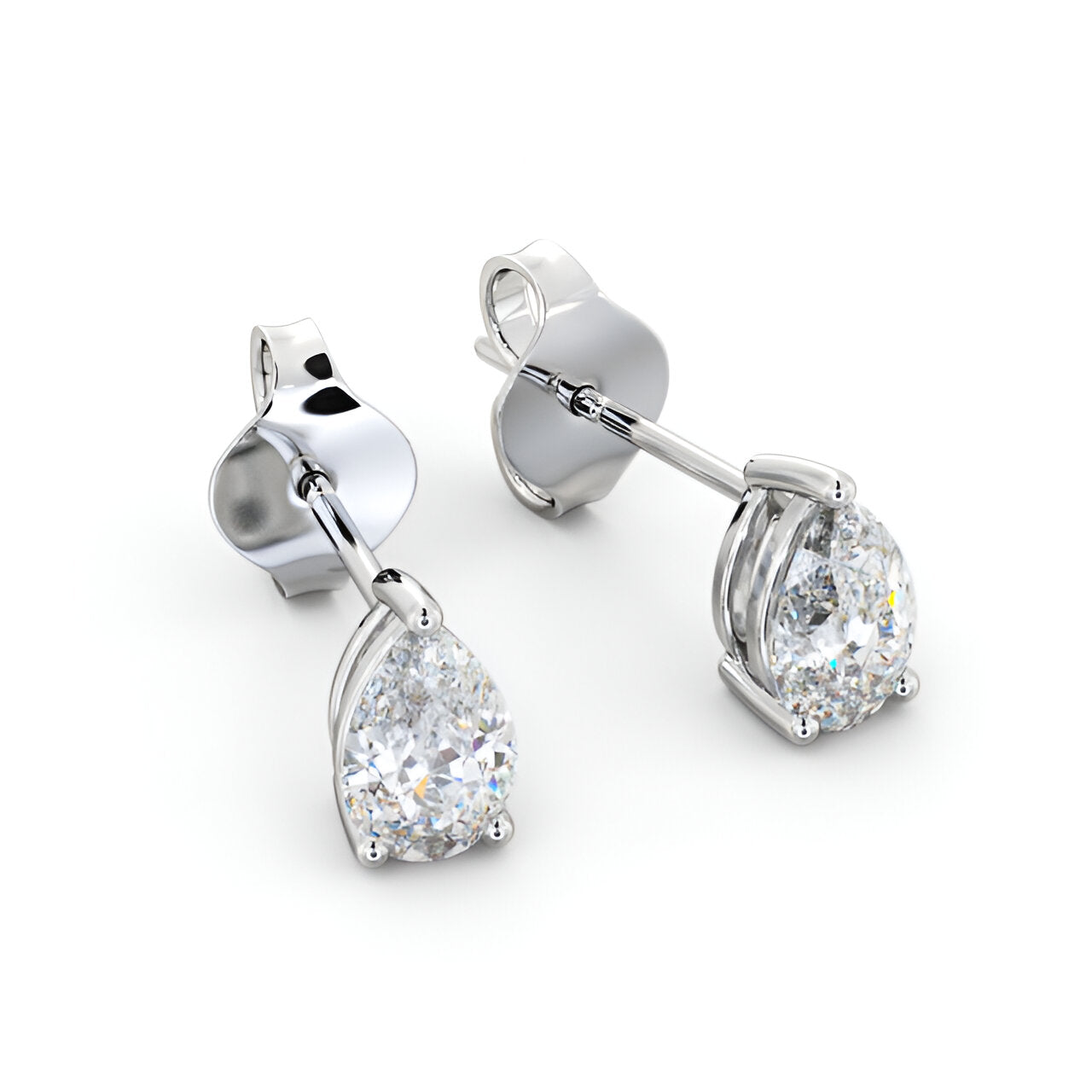 14kt White Gold 1.00ctw Lab Grown Pear Diamond Three Claw Stud Earrings