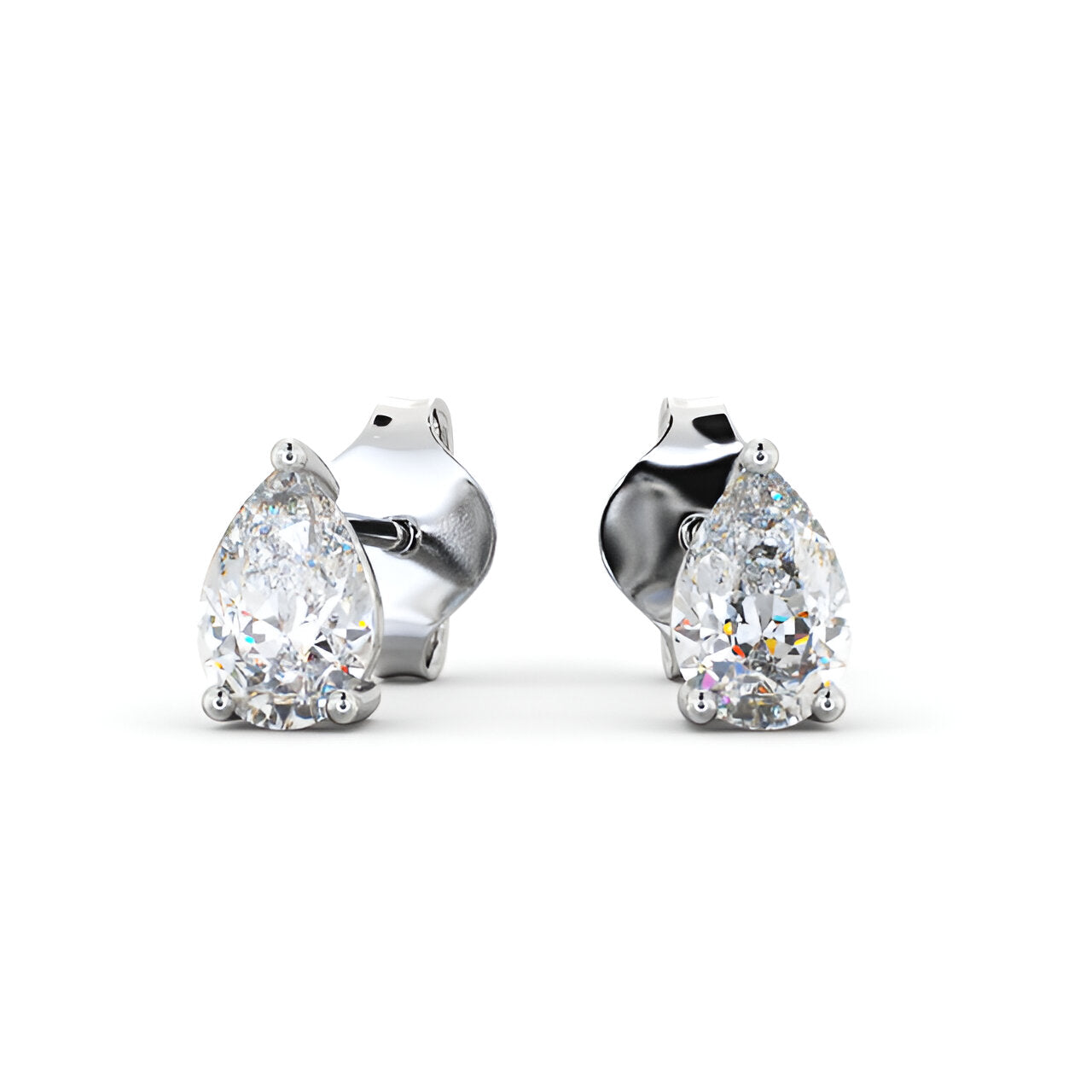 14kt White Gold 1.00ctw Lab Grown Pear Diamond Three Claw Stud Earrings