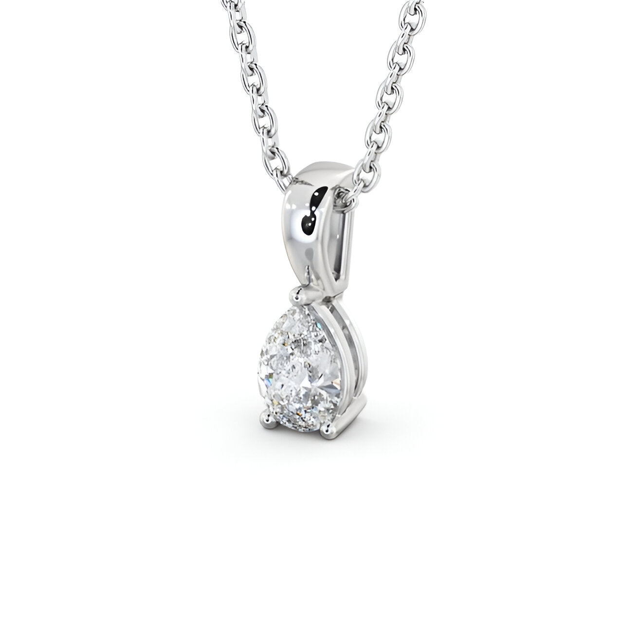 14K White Gold 0.50 Ct Lab-Grown Pear Solitaire Three Claw Diamond Pendant