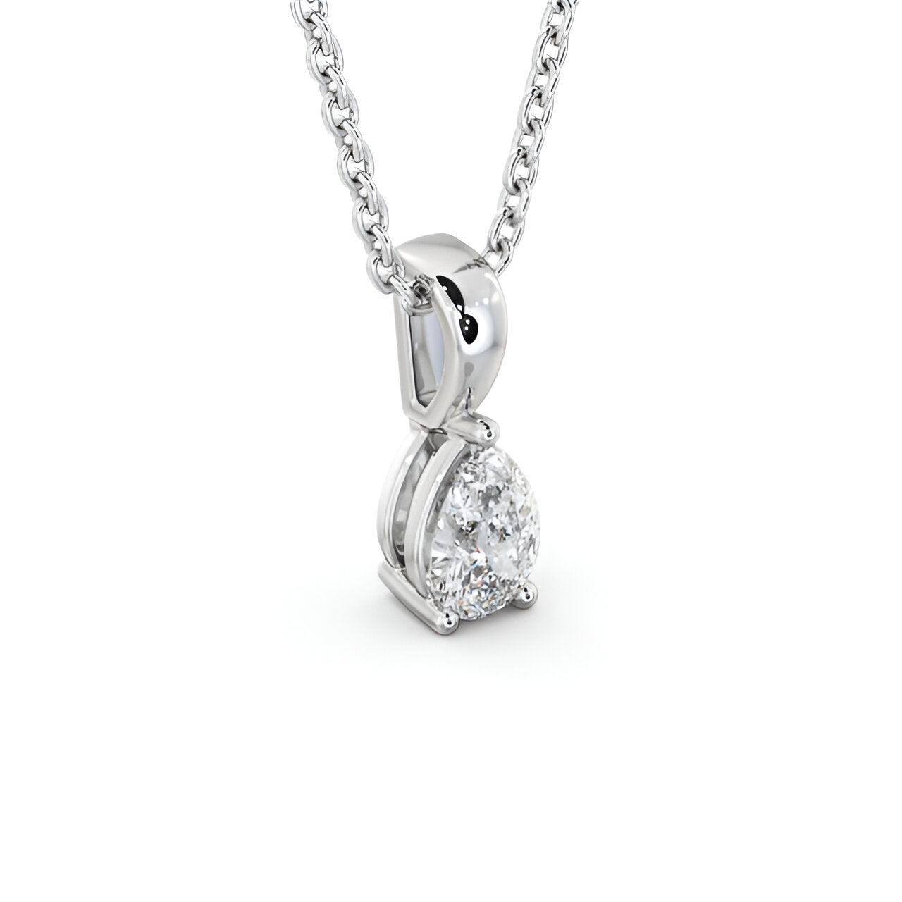 14K White Gold 0.50 Ct Lab-Grown Pear Solitaire Three Claw Diamond Pendant