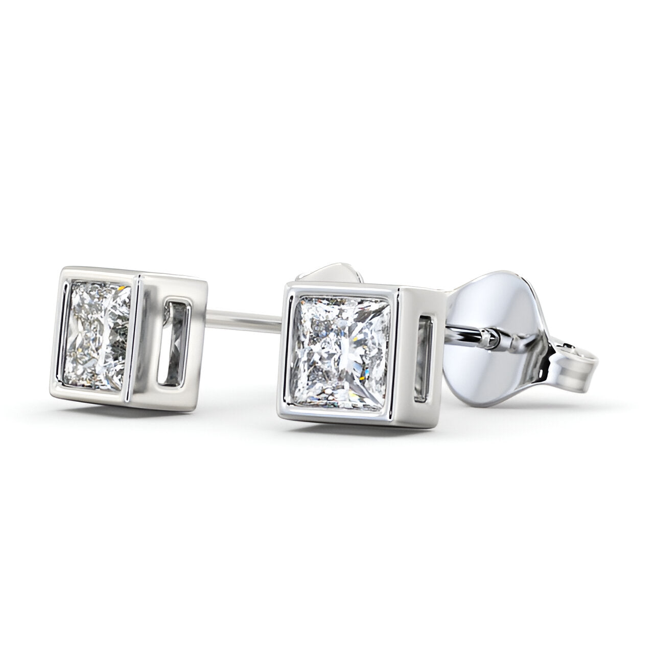 14kt White Gold 1.00ctw Lab Grown Princess Diamond Bezel Stud Earrings