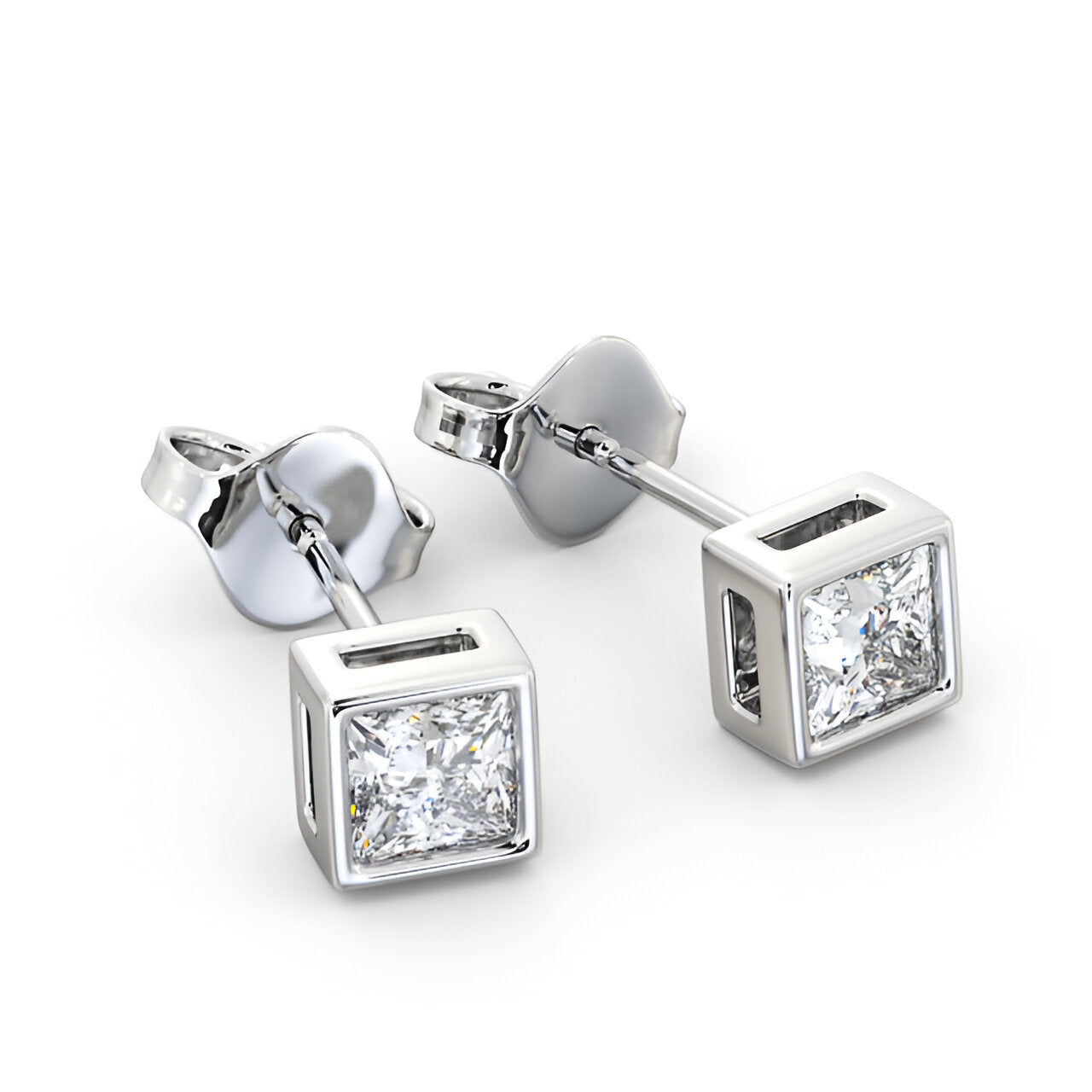 14kt White Gold 1.00ctw Lab Grown Princess Diamond Bezel Stud Earrings