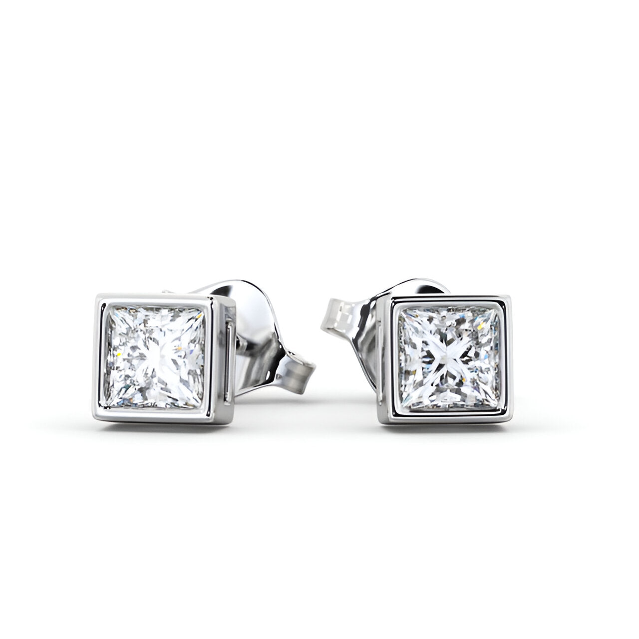 14kt White Gold 1.00ctw Lab Grown Princess Diamond Bezel Stud Earrings