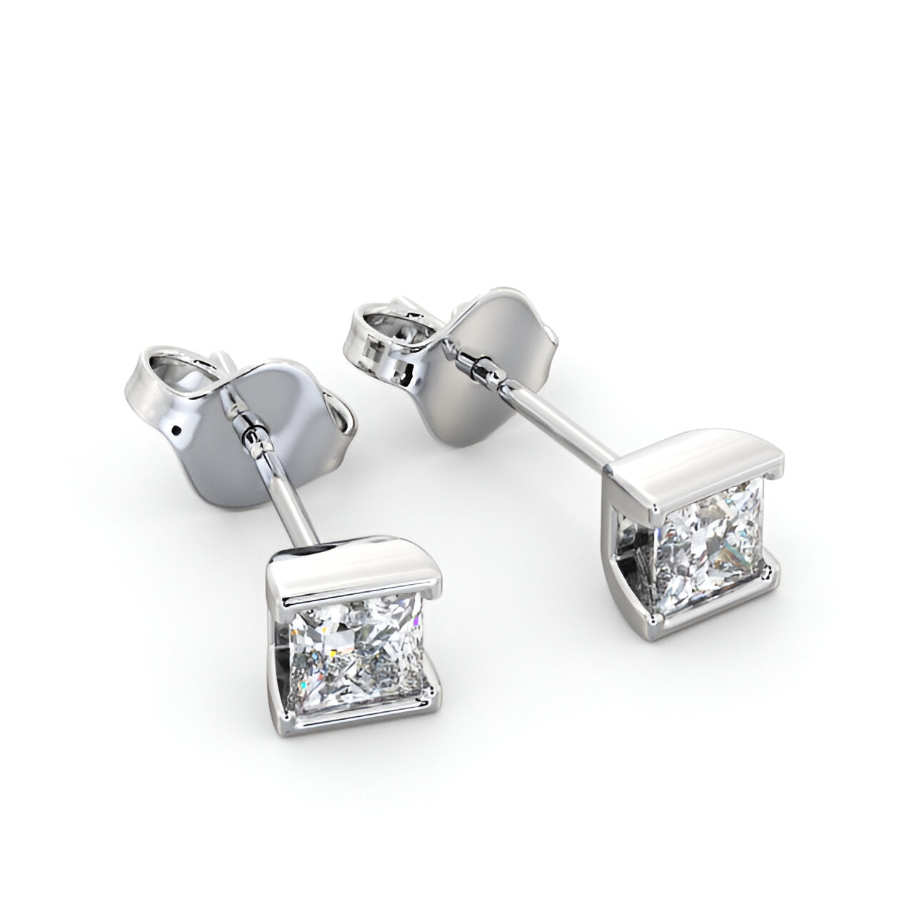 14kt White Gold 1.00ctw Lab Grown Princess Diamond Open Bezel Stud Earrings