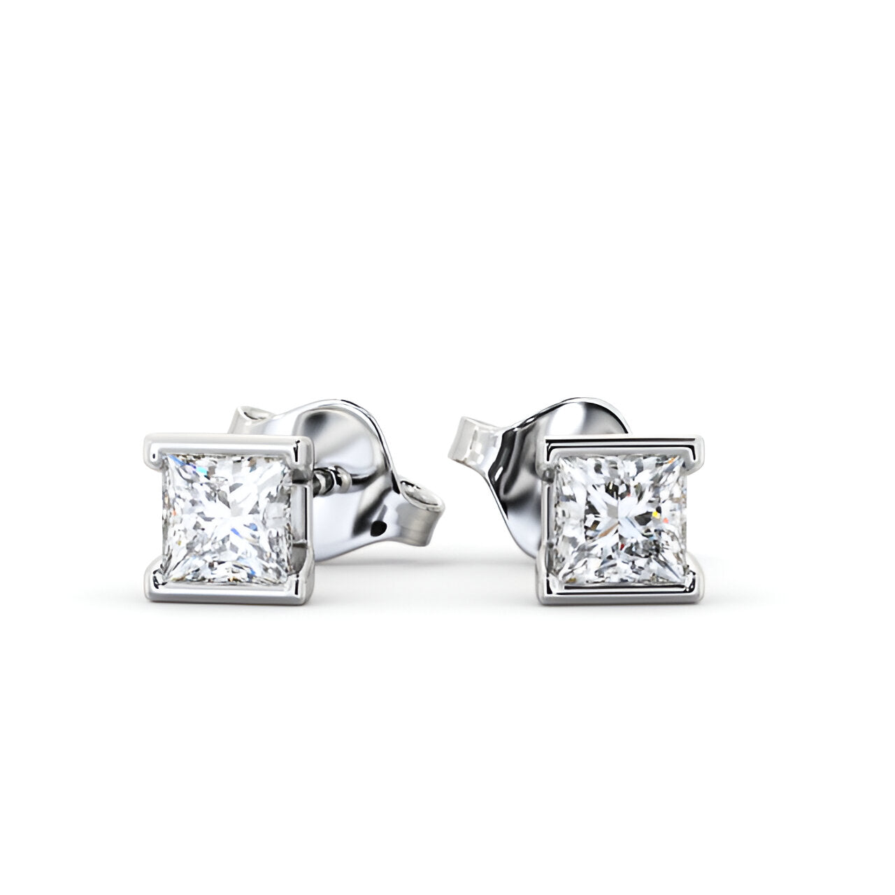 14kt White Gold 1.00ctw Lab Grown Princess Diamond Open Bezel Stud Earrings