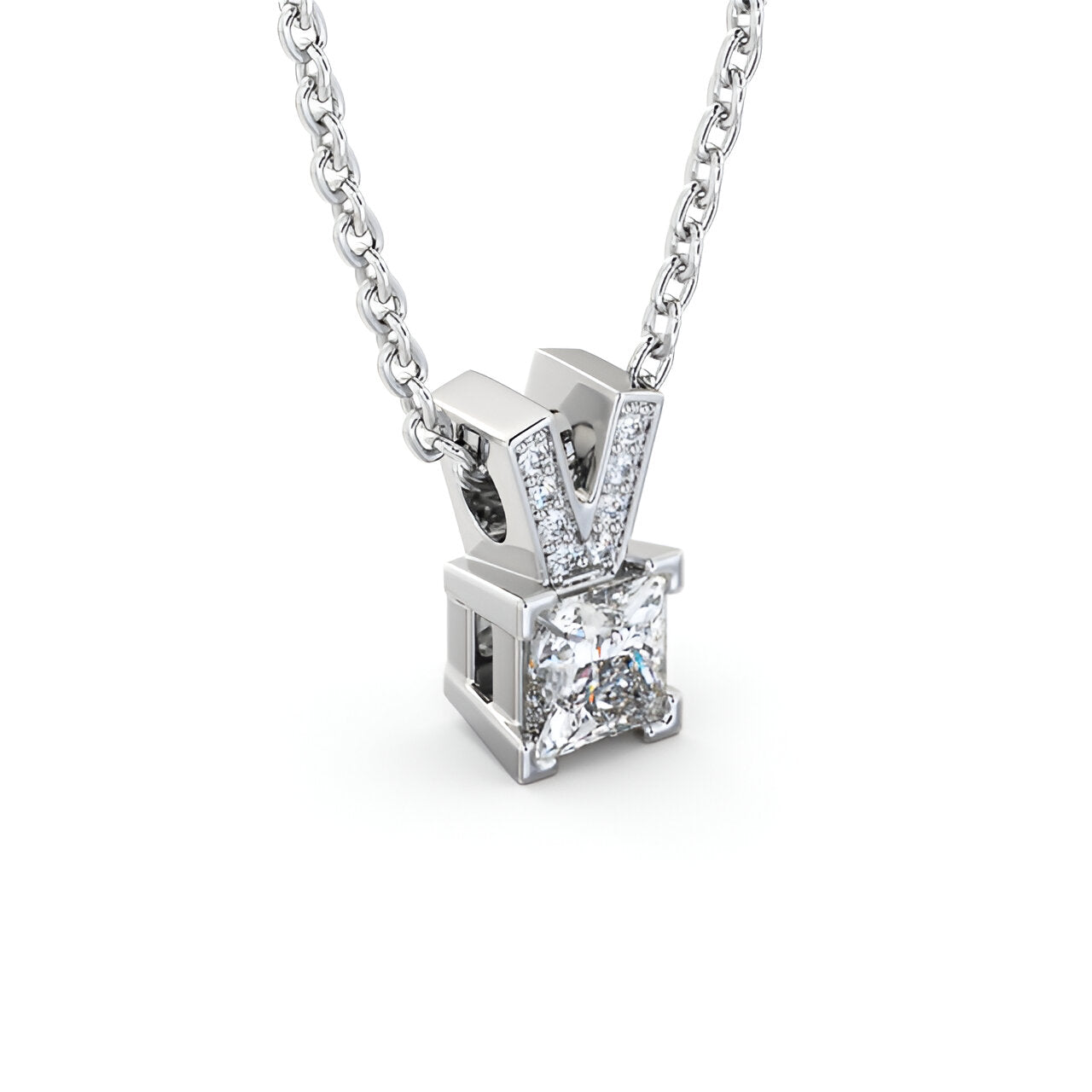 14K White Gold 0.50 Ct Lab-Grown Princess Solitaire Four Claw Diamond Pendant