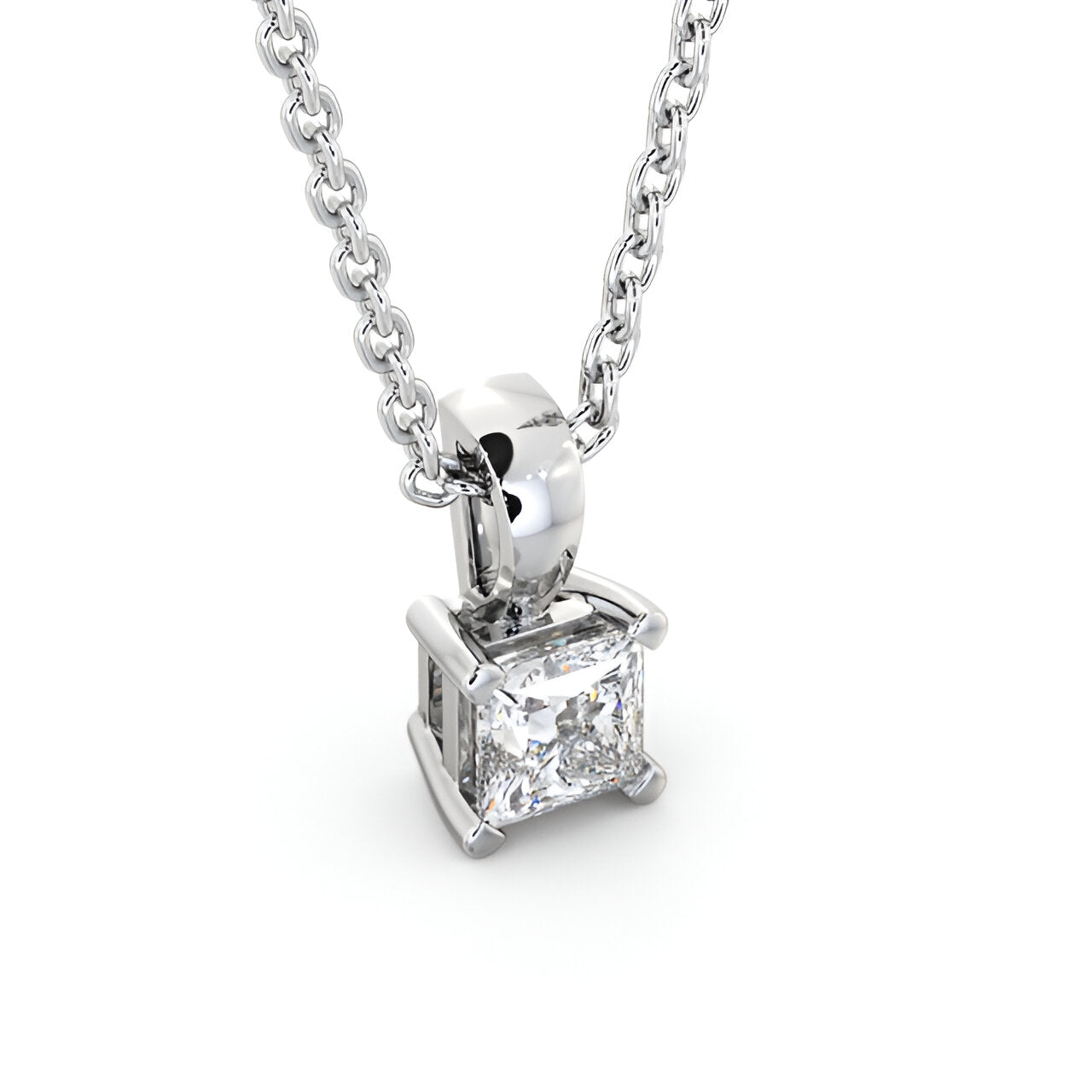 14K White Gold 0.50 Ct Princess Cut Lab-Grown Solitaire Four Claw Diamond Pendant