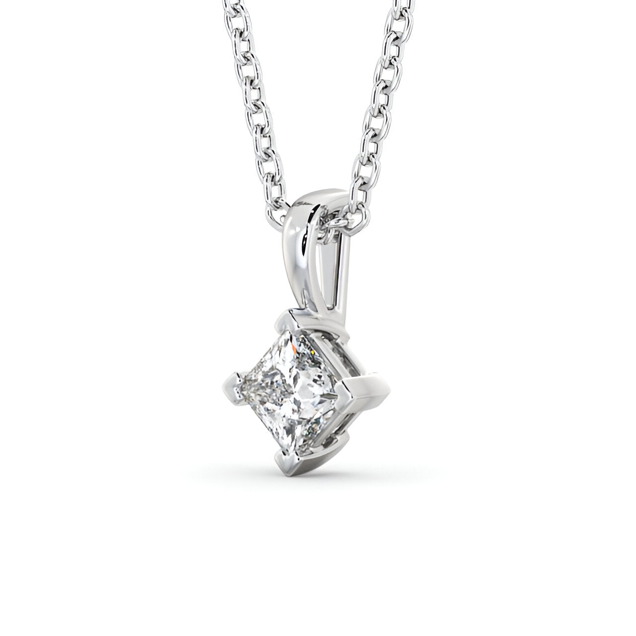 14K White Gold 0.50 Ct Lab-Grown Princess Solitaire Four Claw Diamond Pendant