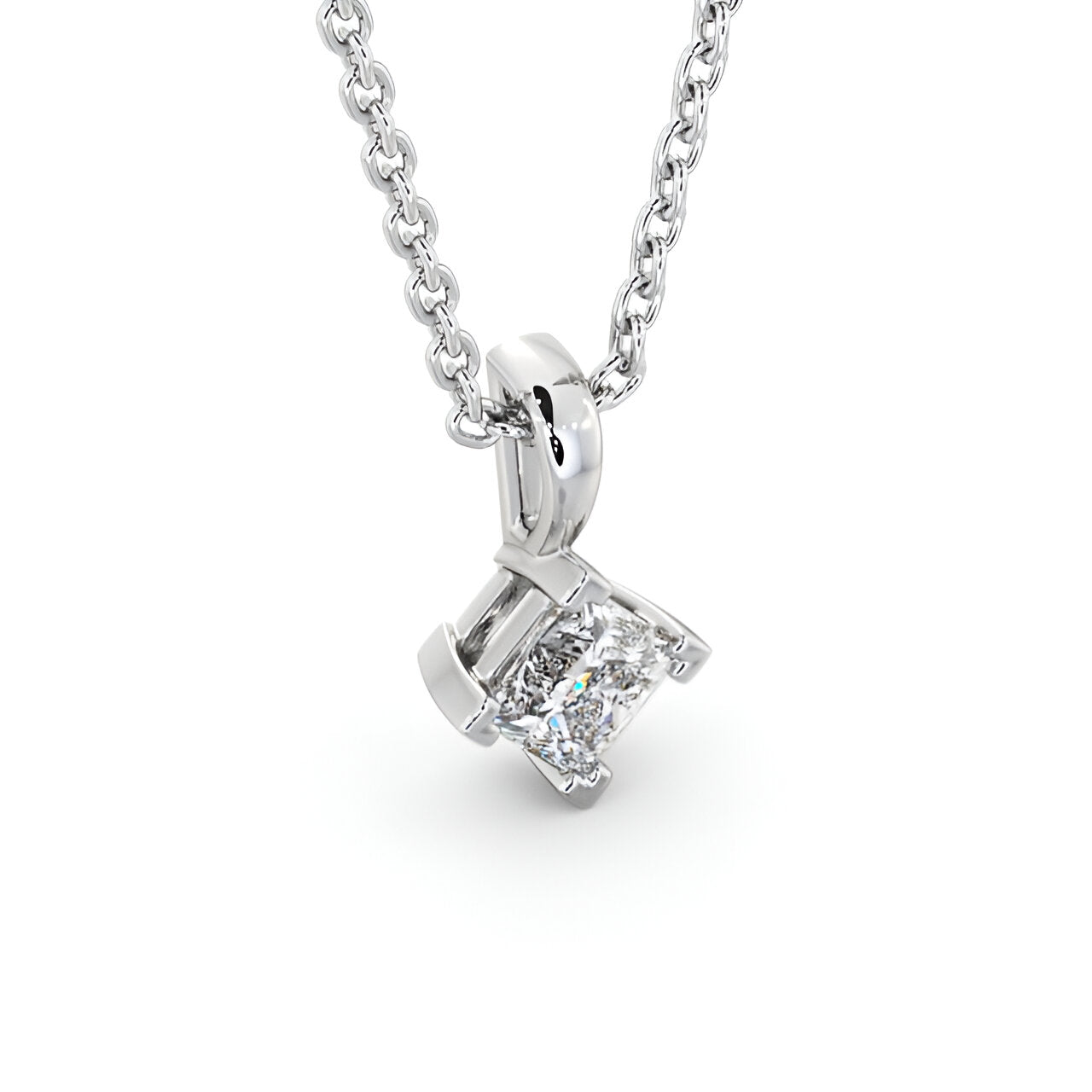 14K White Gold 0.50 Ct Lab-Grown Princess Solitaire Four Claw Diamond Pendant
