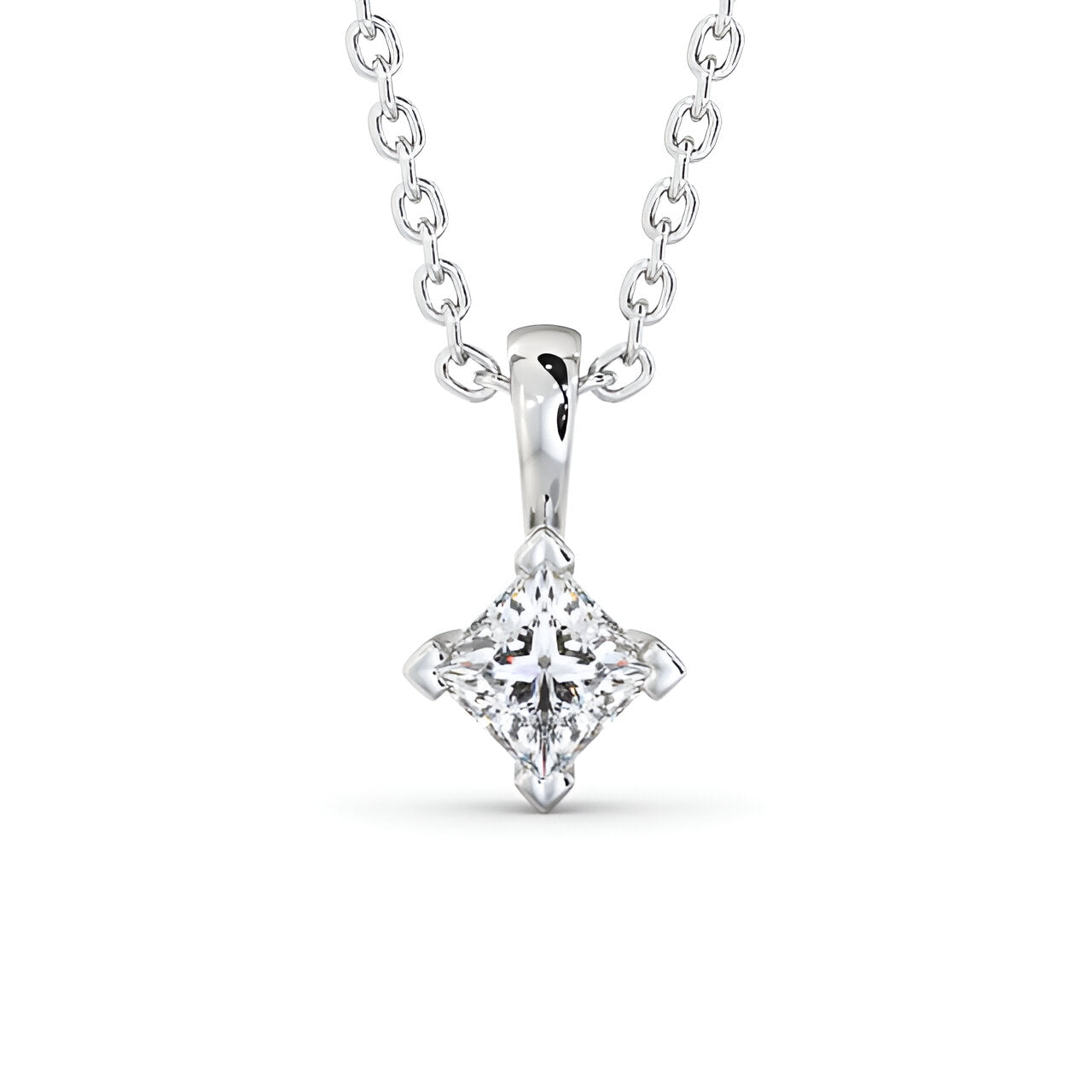 14K White Gold 0.50 Ct Lab-Grown Princess Solitaire Four Claw Diamond Pendant