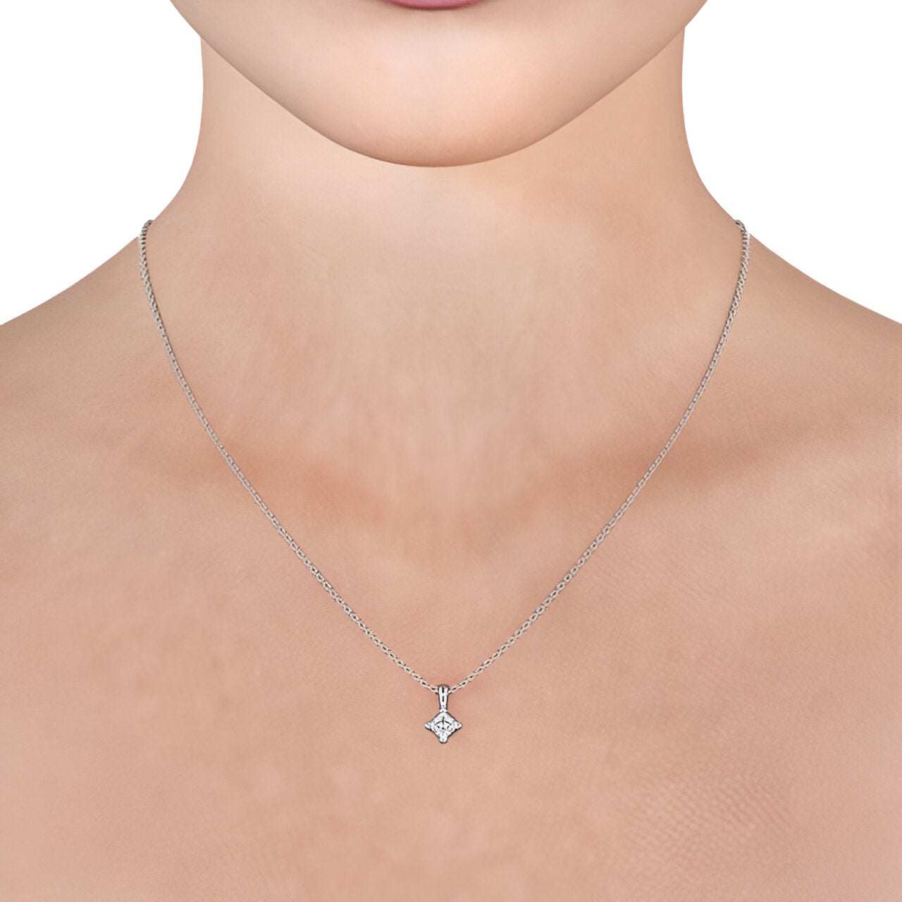 14K White Gold 0.50 Ct Lab-Grown Princess Solitaire Four Claw Diamond Pendant