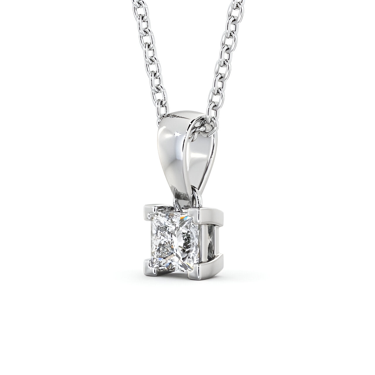 14K White Gold 0.50 Ct Lab-Grown Princess Solitaire Four Claw Diamond Pendant