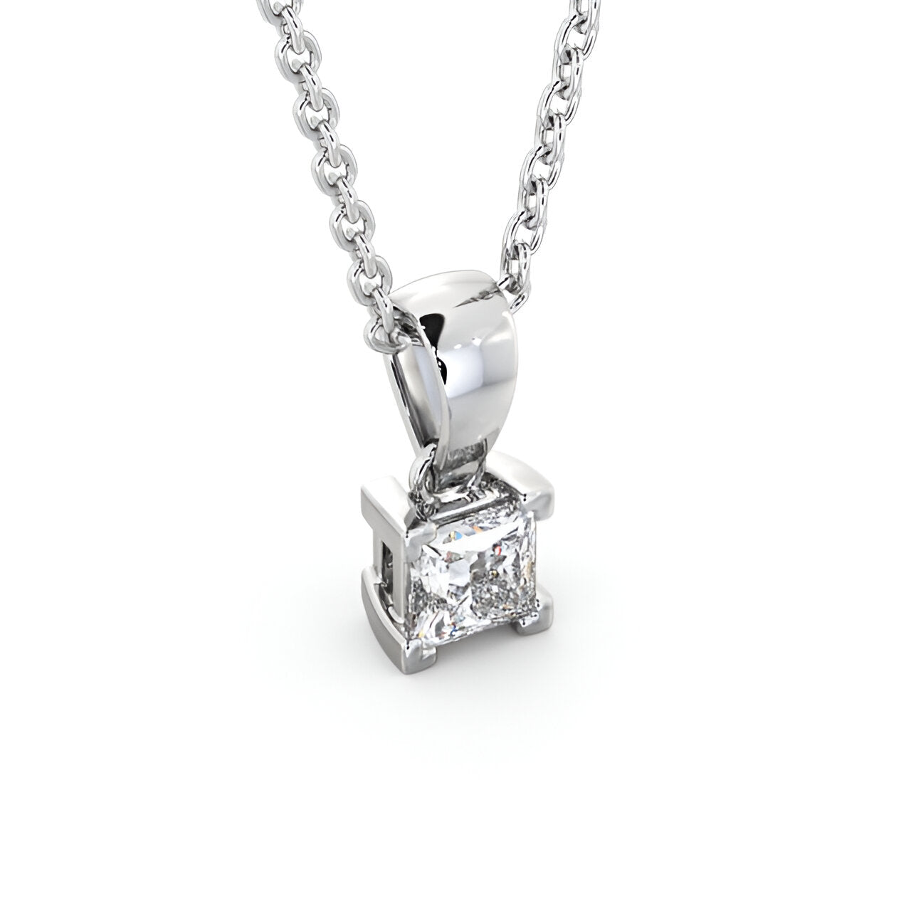 14K White Gold 0.50 Ct Lab-Grown Princess Solitaire Four Claw Diamond Pendant