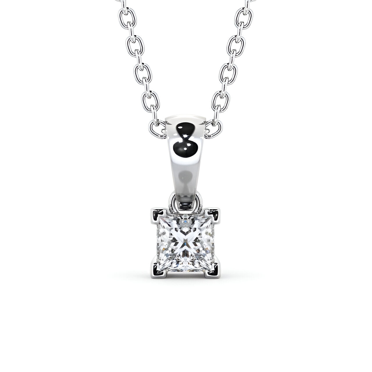 14K White Gold 0.50 Ct Lab-Grown Princess Solitaire Four Claw Diamond Pendant