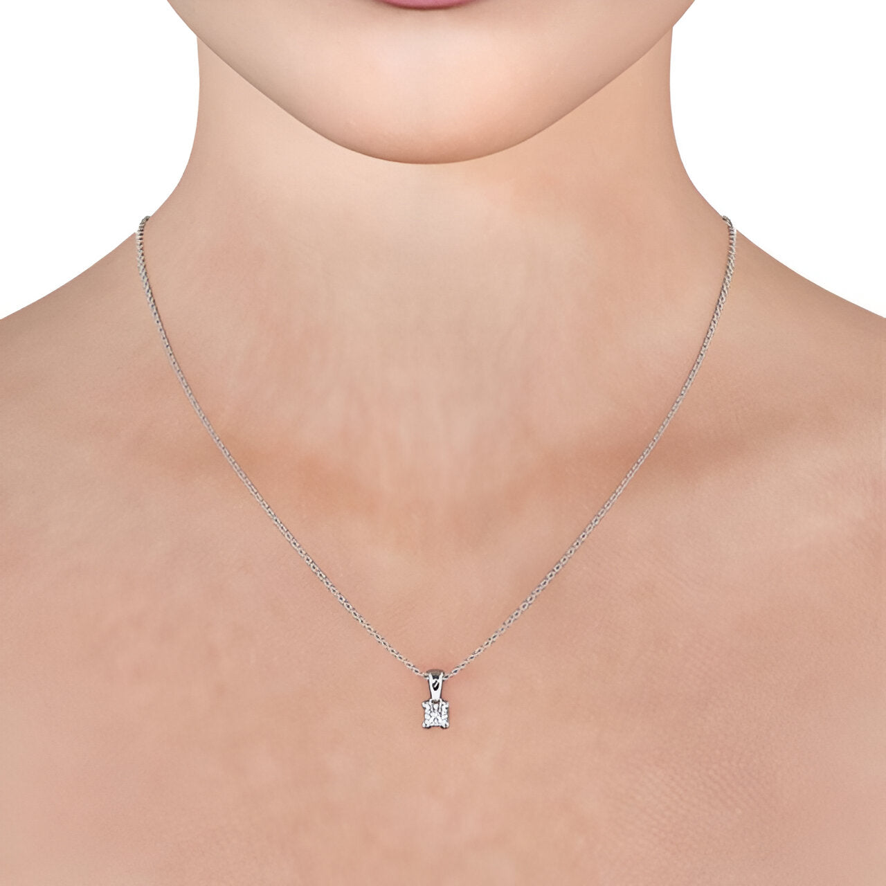 14K White Gold 0.50 Ct Lab-Grown Princess Solitaire Four Claw Diamond Pendant