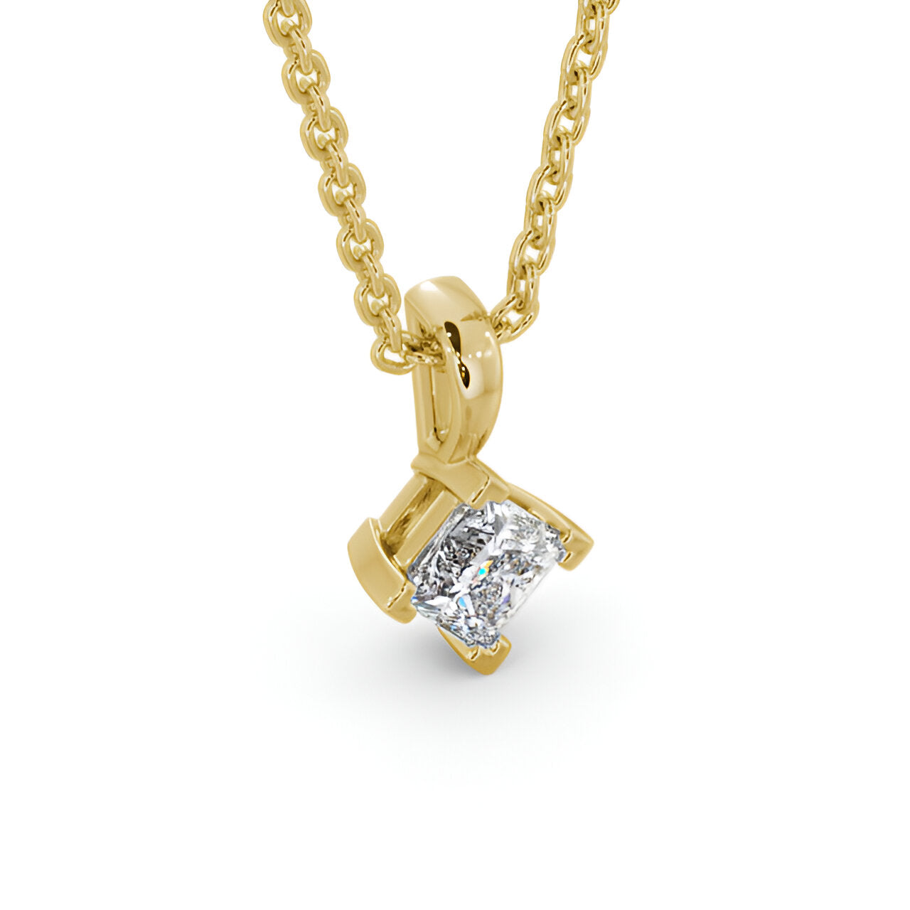 14kt Yellow Gold 0.50ctw Lab Grown Princess Solitaire Four Claw Stud Diamond Pendant