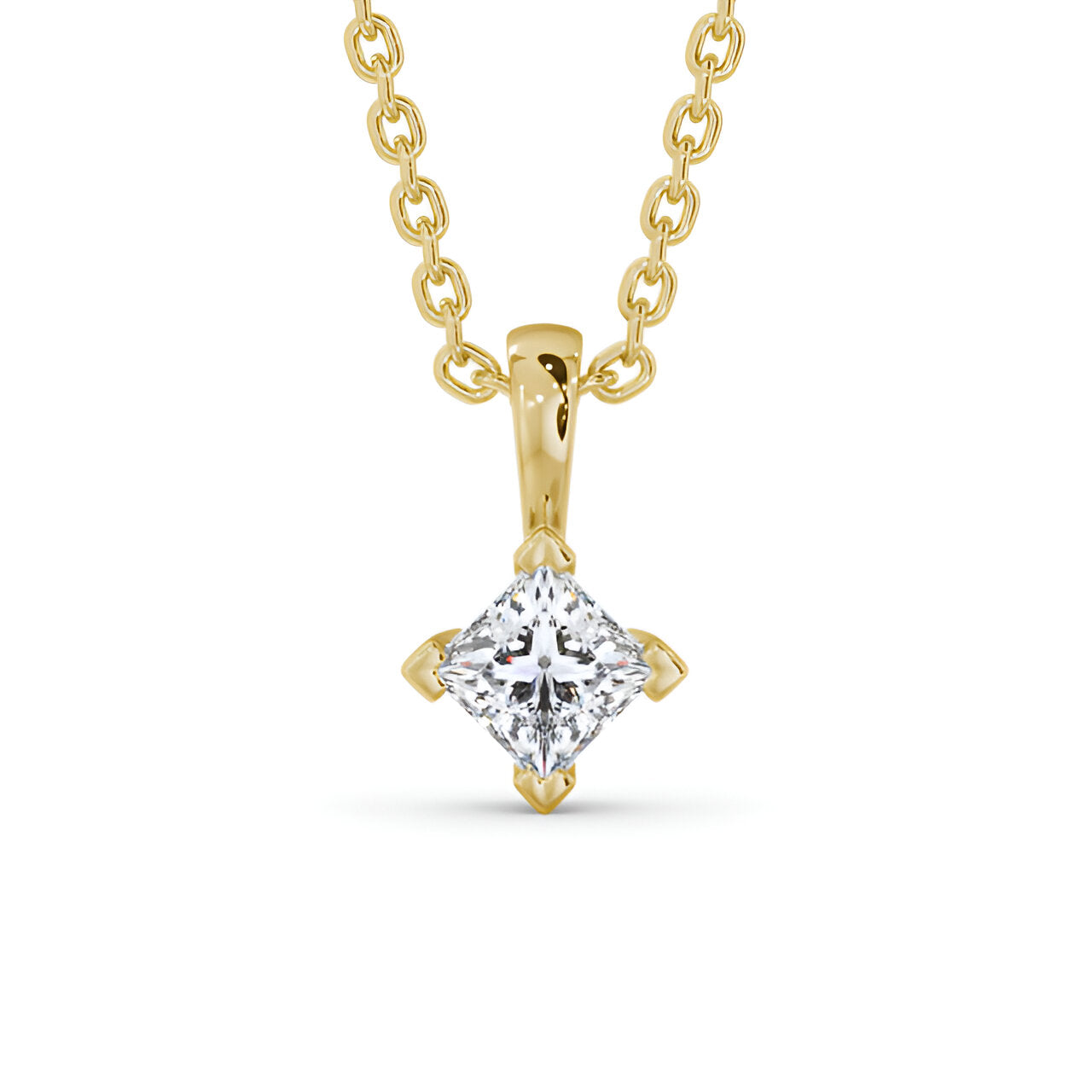 14kt Yellow Gold 0.50ctw Lab Grown Princess Solitaire Four Claw Stud Diamond Pendant