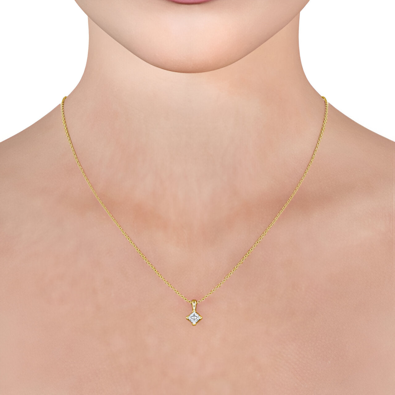 14kt Yellow Gold 0.50ctw Lab Grown Princess Solitaire Four Claw Stud Diamond Pendant