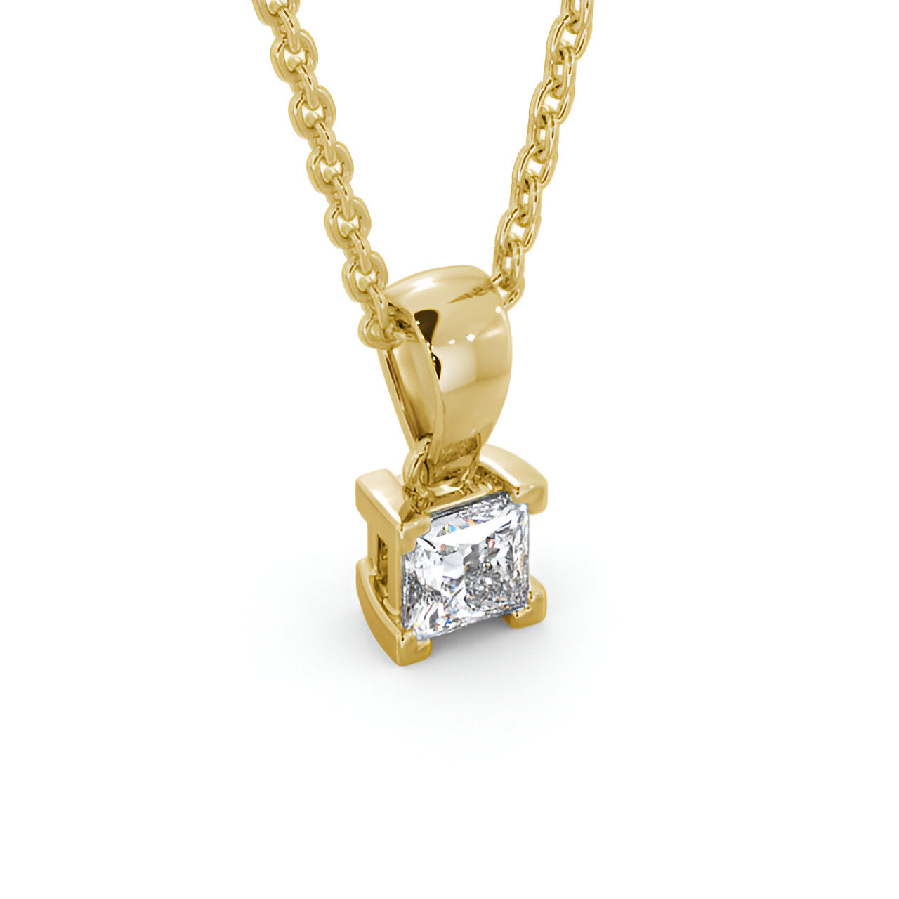 14kt Yellow Gold 0.50ctw Lab Grown Princess Solitaire Four Claw Stud Diamond Pendant