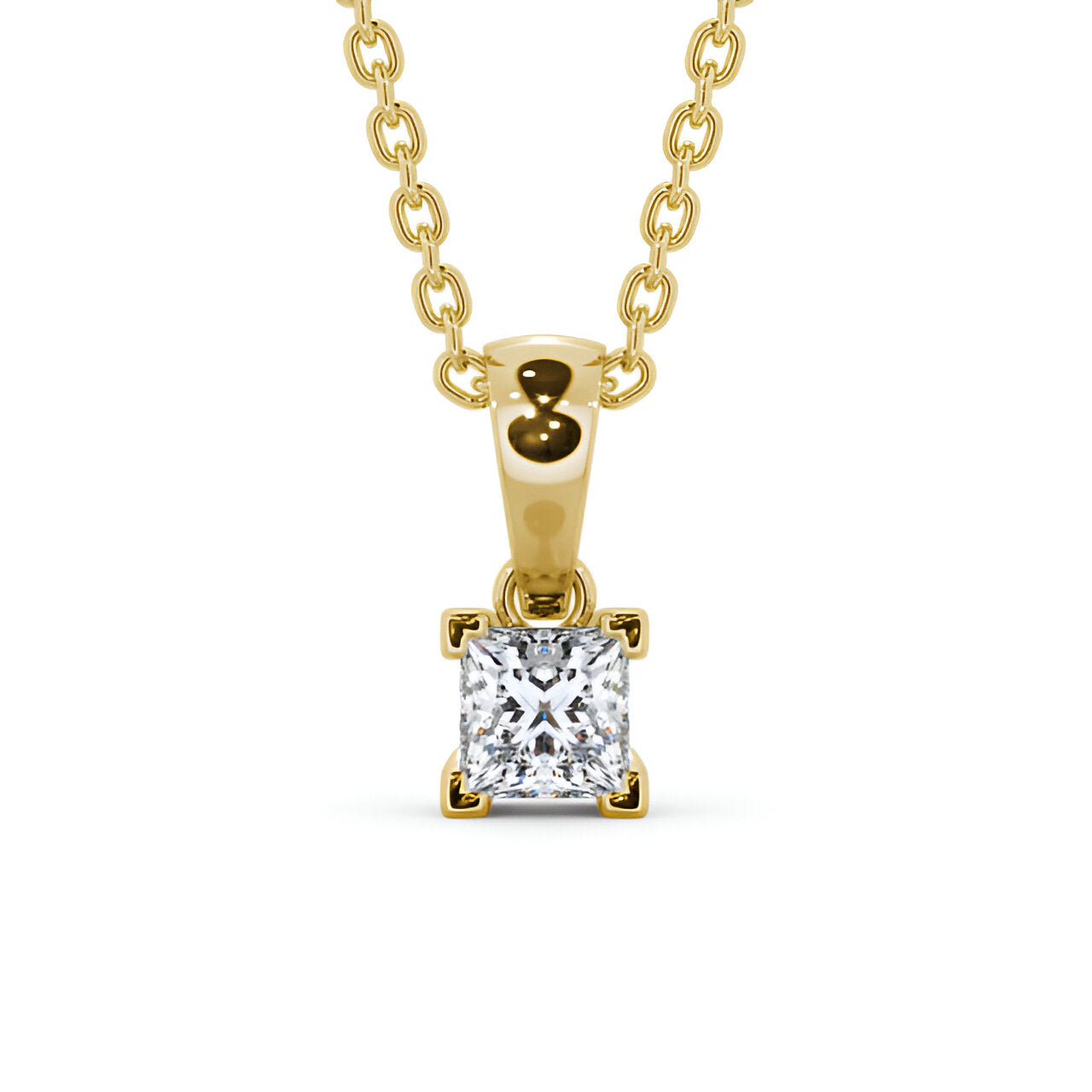 14kt Yellow Gold 0.50ctw Lab Grown Princess Solitaire Four Claw Stud Diamond Pendant