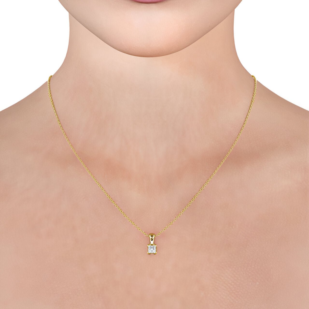 14kt Yellow Gold 0.50ctw Lab Grown Princess Solitaire Four Claw Stud Diamond Pendant