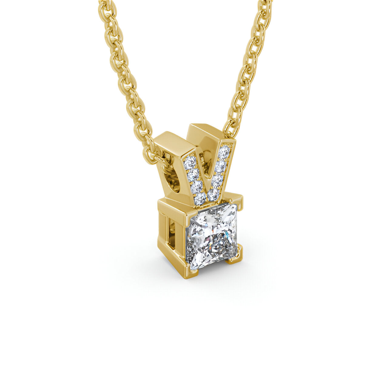 14kt Yellow Gold 0.50ctw Lab Grown Princess Solitaire Four Claw Stud Diamond Pendant