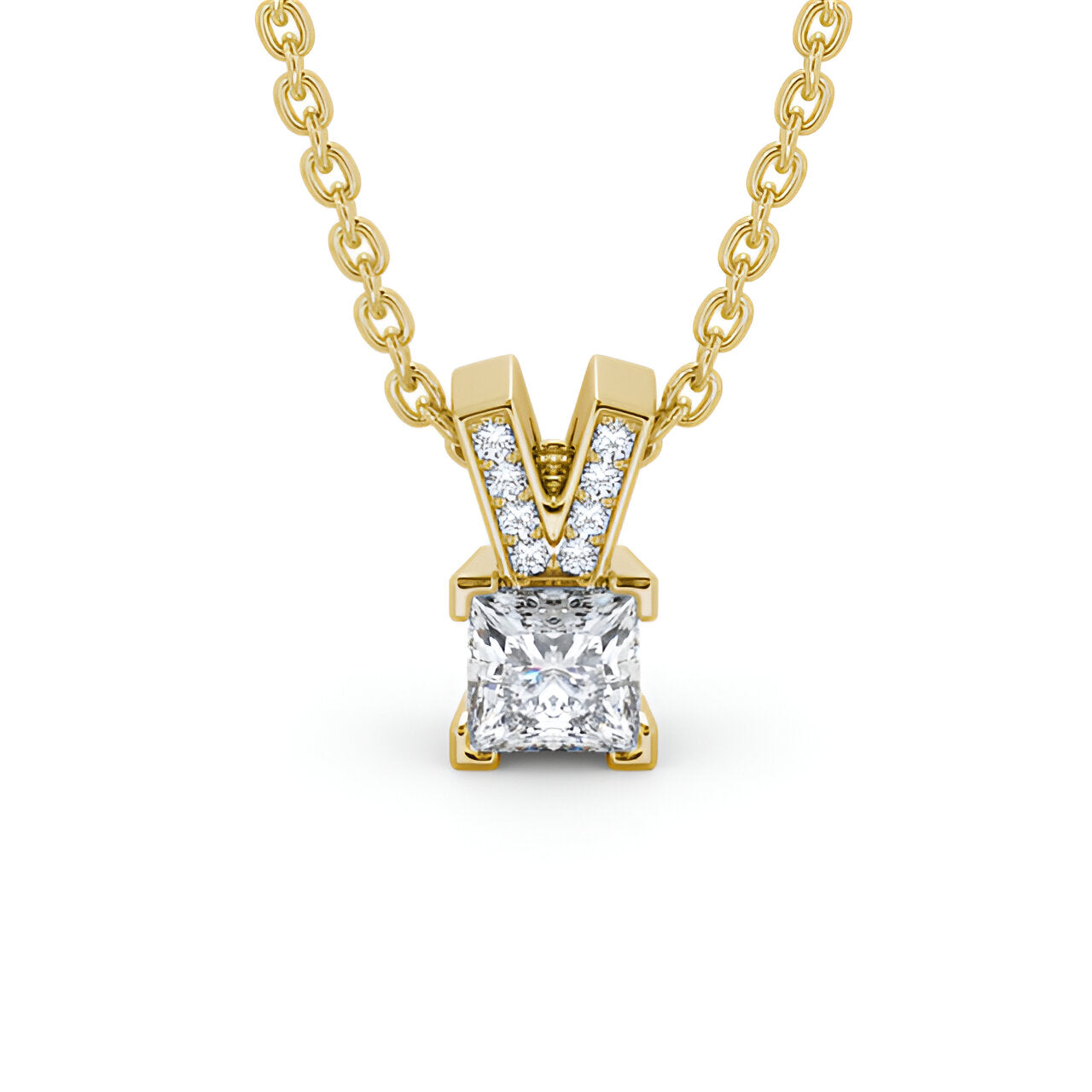 14kt Yellow Gold 0.50ctw Lab Grown Princess Solitaire Four Claw Stud Diamond Pendant