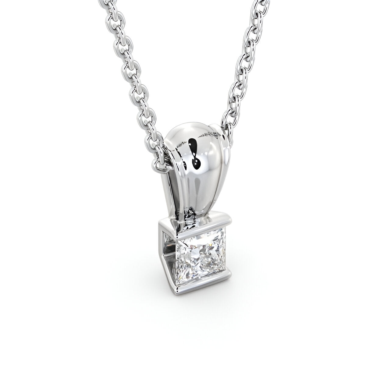 14K White Gold 0.50 Ct Lab-Grown Princess Solitaire Tension Set Diamond Pendant