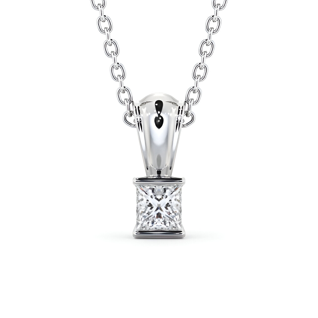 14K White Gold 0.50 Ct Lab-Grown Princess Solitaire Tension Set Diamond Pendant