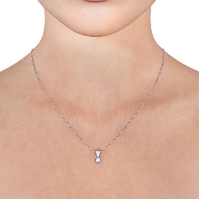 14K White Gold 0.50 Ct Lab-Grown Princess Solitaire Tension Set Diamond Pendant