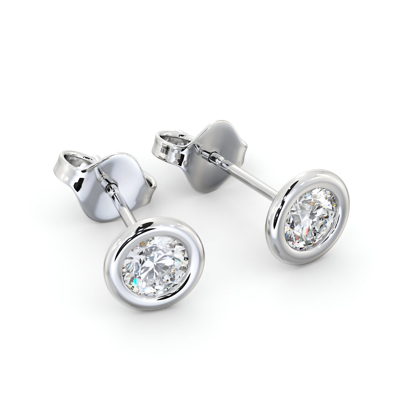 14kt White Gold 1.00ctw Lab Grown Round Diamond Open Bezel Stud Earrings