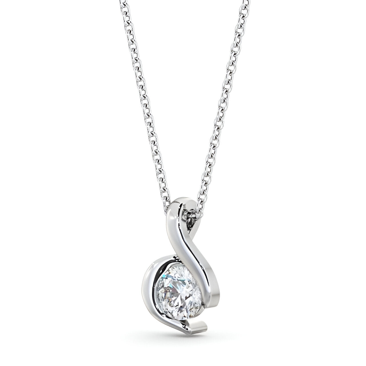 14K White Gold 0.50 Ct Lab-Grown Round Infinite-Inspired Bezel Set Diamond Pendant