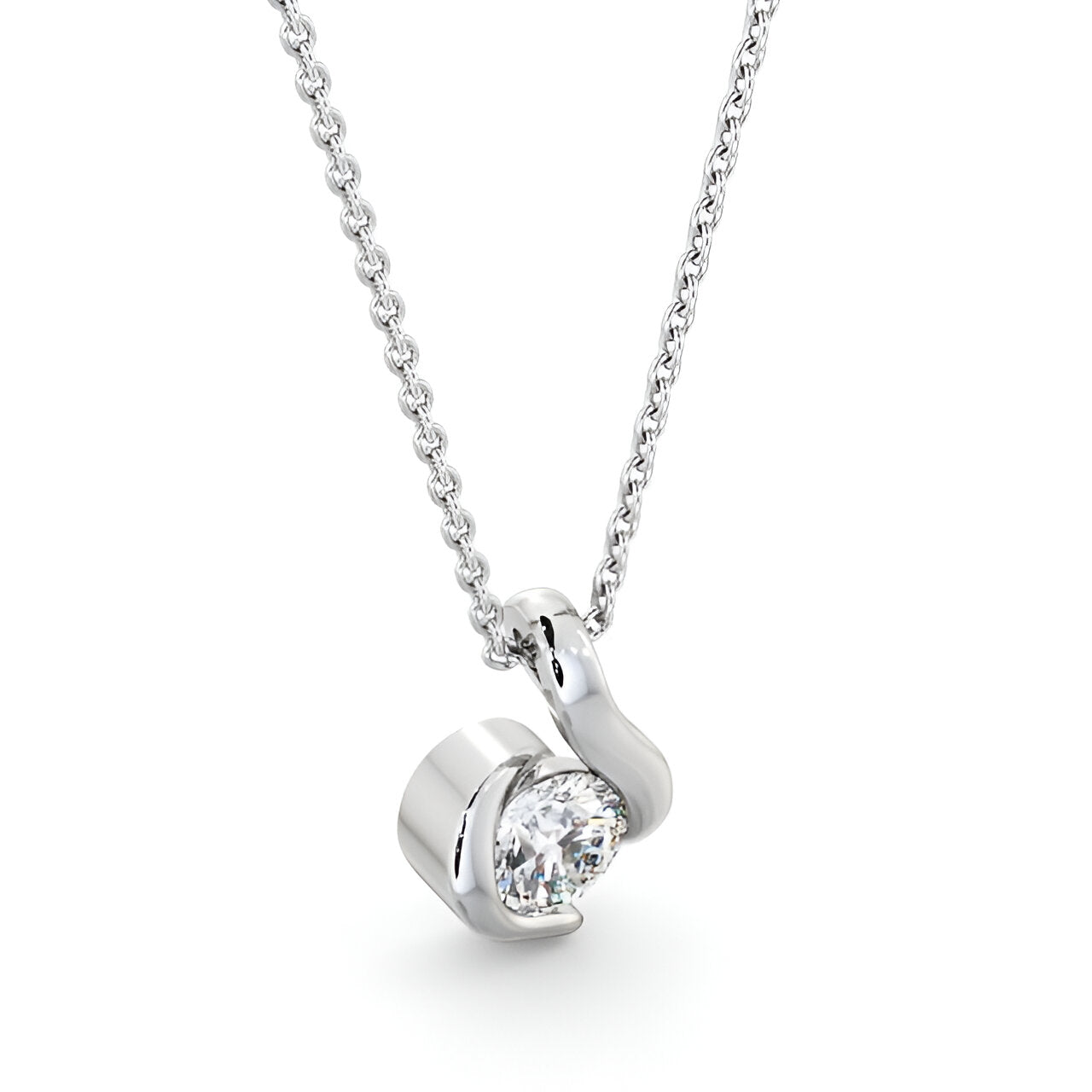 14K White Gold 0.50 Ct Lab-Grown Round Infinite-Inspired Bezel Set Diamond Pendant