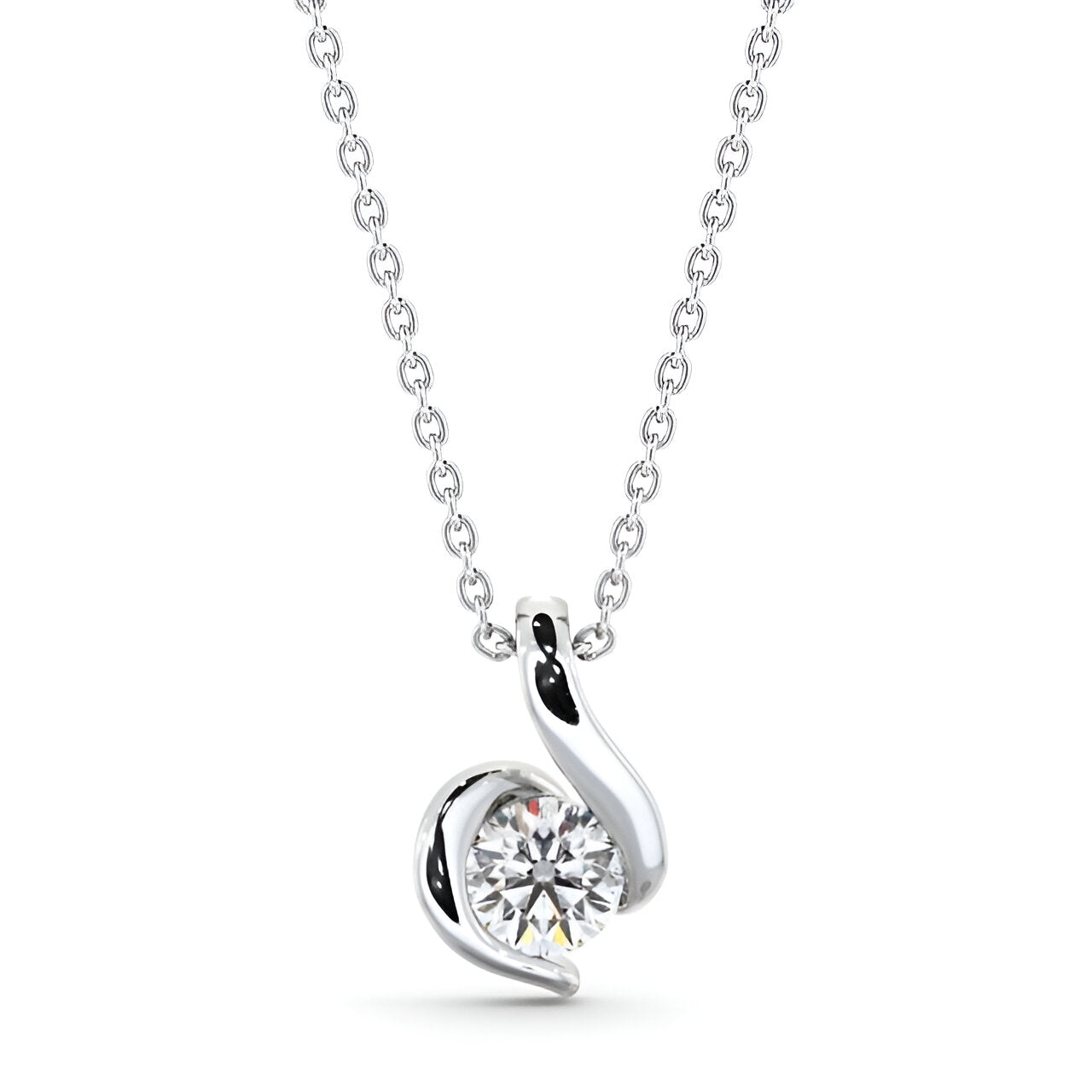 14K White Gold 0.50 Ct Lab-Grown Round Infinite-Inspired Bezel Set Diamond Pendant