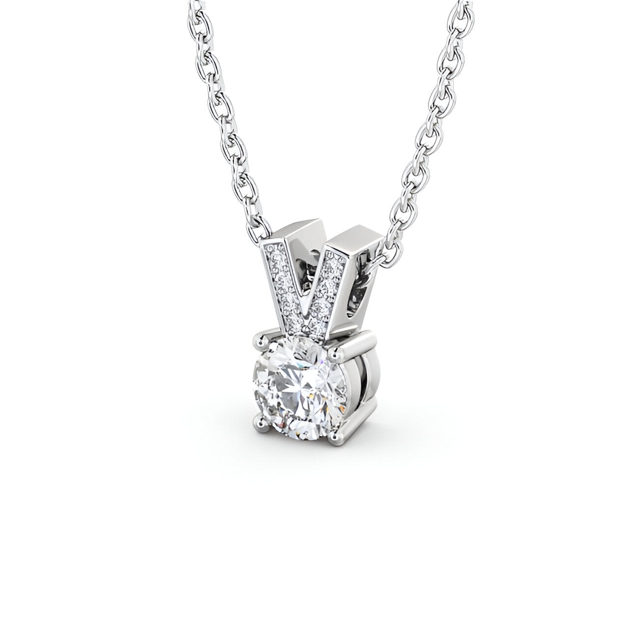 14K White Gold 0.50 Ct Lab-Grown Round Solitaire Four Claw Diamond Pendant