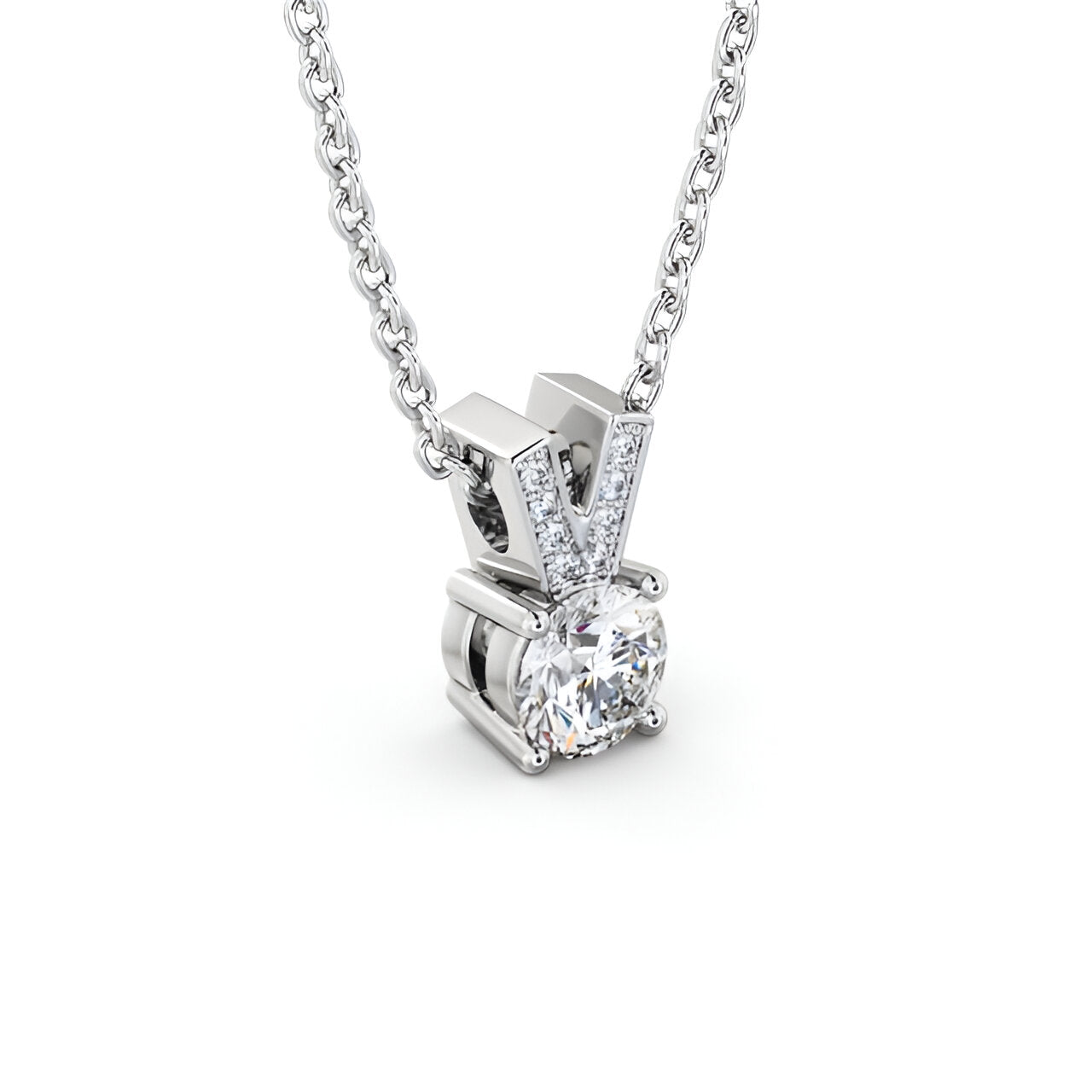 14K White Gold 0.50 Ct Lab-Grown Round Solitaire Four Claw Diamond Pendant